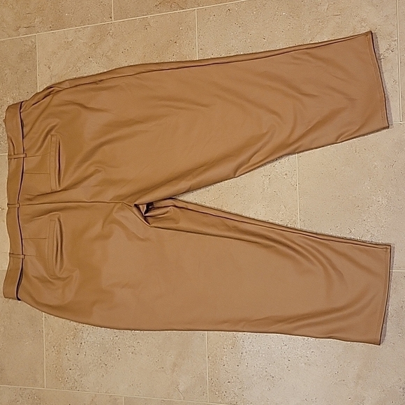 𝅺NEW! EXPRESS Tan Vegan Leather Pleated Tie Waist Ankle Pants Trousers XL. - Picture 5 of 7